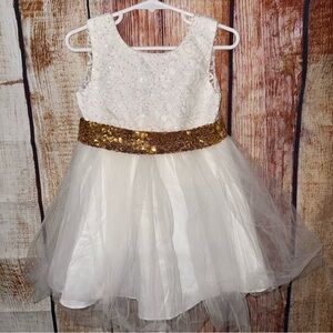 Elegant White and Gold Kids Formal Dress 2T
